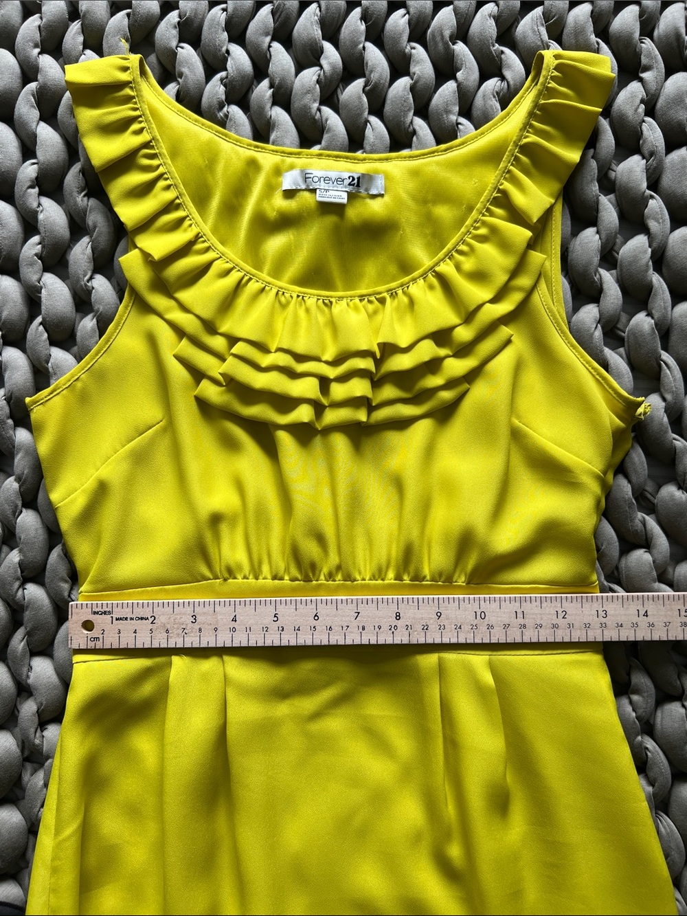 forever 21 yellow ruffle neck mini dress, size small - Picture 7 of 9